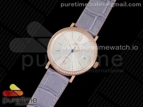 V7공장 IWC 포르토피노 로즈골드 실버다이얼 다이아베젤 가죽 _ Portofino 37mm RG V7F 11 Best Edition Silver Dial Diamonds Bezel on Gray Leather Strap A2892