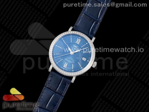 V7공장 IWC 포르토피노 블루다이얼 다이아베젤 가죽 _ Portofino 37mm SS V7F 11 Best Edition Blue Dial Diamonds Bezel on Blue Leather Strap A2892