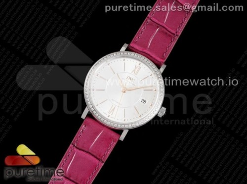 V7공장 IWC 포르토피노 실버다이얼 골드핸즈 다이아베젤 가죽 _ Portofino 37mm SS V7F 11 Best Edition White Dial Diamonds Bezel on Pink Leather Strap A2892