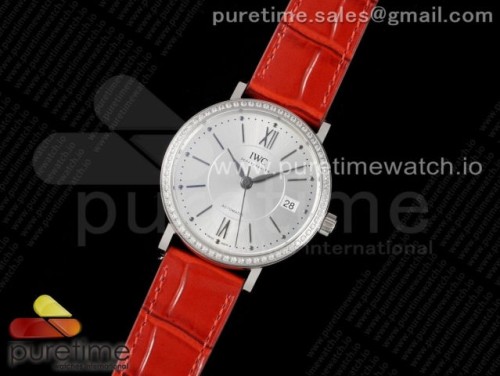 V7공장 IWC 포르토피노 실버다이얼 다이아베젤 레드가죽 _ Portofino 37mm SS V7F 11 Best Edition White Dial Diamonds Bezel on Red Leather Strap A2892