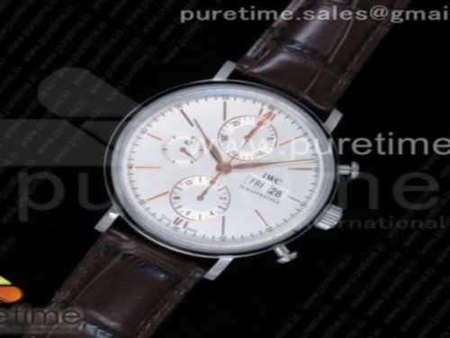 ZF공장 IWC 포르토피노크로노 스틸 화이트다이얼 로즈골드핸즈 가죽스트랩 _ Portofino Chrono SS ZF 11 Best Edition White Dial RG Markers on Brown Leather Strap A7750