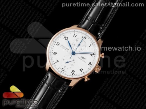 AZ공장 IWC 3716 포르투기저 150주년 로골 화이트다이얼 가죽 _ Portuguese Chrono IW3716 RG AZF 1_1 Best Edition White Dial Blue Markers on Black Leather Strap A69355