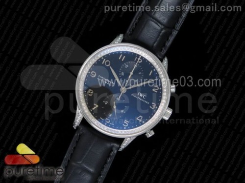 ZF공장 IWC 포르투기저 371447 크로노 다이아몬드베젤 _ 가죽 Portuguese Chrono IW371447 ZF 1_1 Best Edition Diamonds Bezel on Black Leather Strap A7750 (Same Thickness as Genuine)