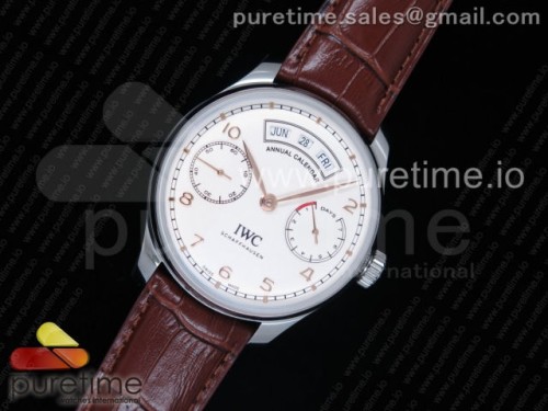 ZF공장 IWC 포르투기저 리얼 캘린더 Portuguese Real PR Real Annual Calendar IW5035 ZF 1_1 Best Edition White Dial RG Markers on Brown Leather Strap A52850