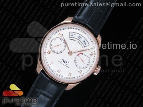 ZF공장 IWC 포르투기저 리얼 캘린더 Portuguese Real PR Real Annual Calendar RG IW503504 ZF 1_1 Best Edition White Dial on Black Leather Strap A52850