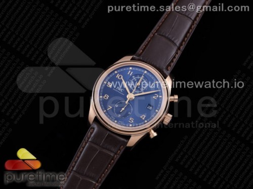 ZF공장 IWC 포르투기저 크로노 클래식 로즈골드 블루다이얼 _ 가죽 Portugieser Chrono Classic 42 RG IW390305 Blue Dial on Brown Leather Strap A7750