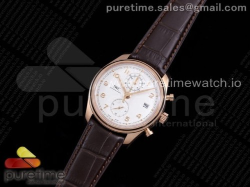 ZF공장 IWC 포르투기저 크로노 클래식 로즈골드 화이트다이얼 _ 가죽 Portugieser Chrono Classic 42 RG IW390301 White Dial on Brown Leather Strap A7750