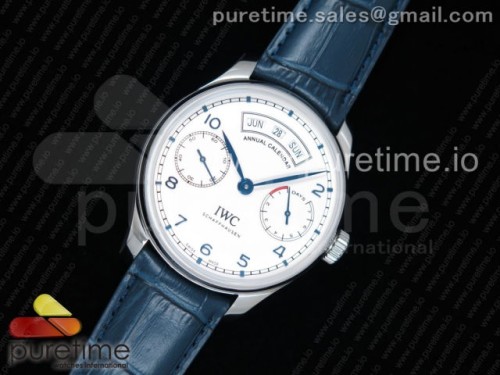 ZF공장 IWC포르투기저 애뉴얼캘린더 파워리저브 화이트다이얼 블루가죽스트랩 _ Portuguese Real PR Real Annual Calendar IW5035 ZF 11 Best Edition White Dial Blue Markers on Blue Leather Strap A52850