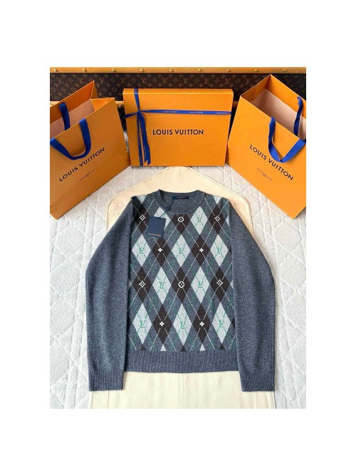 (AR 공장) 루이비통 25FW 자카드 컬러블록 다이아몬드 체크 라운드넥 니트 스웨터