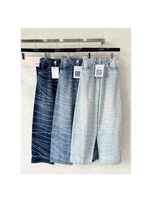 (AR 공장) 샤넬 25C 초봄 신상품 진주 폴카 도트 프린트 와이드 팬츠