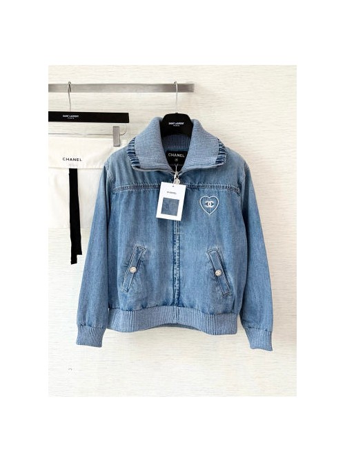 (AR 공장) 샤넬 25FW 블루 데님 하트 자수 라펠 숏 재킷