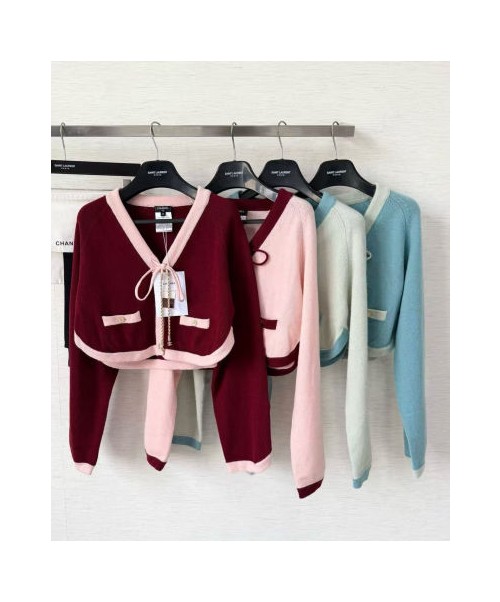 (AR 공장) 샤넬 25FW 순수 양모 커스텀 컬러 콘트라스트 패널 버튼 가디건
