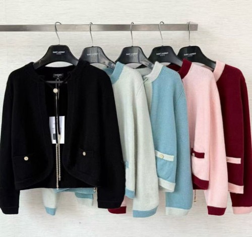 (AR 공장) 샤넬 25FW 퓨어 울 커스텀 다이드 콘트라스트 컬러 스티칭 드로스트링 크롭 카디건