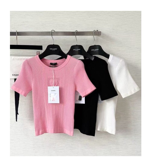 (AR 공장) 샤넬 25FW 하트 자수 여성 니트 탑 반팔