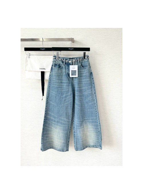 (AR 공장) 샤넬 25SS 짠 체인 데님 와이드 레그 팬츠